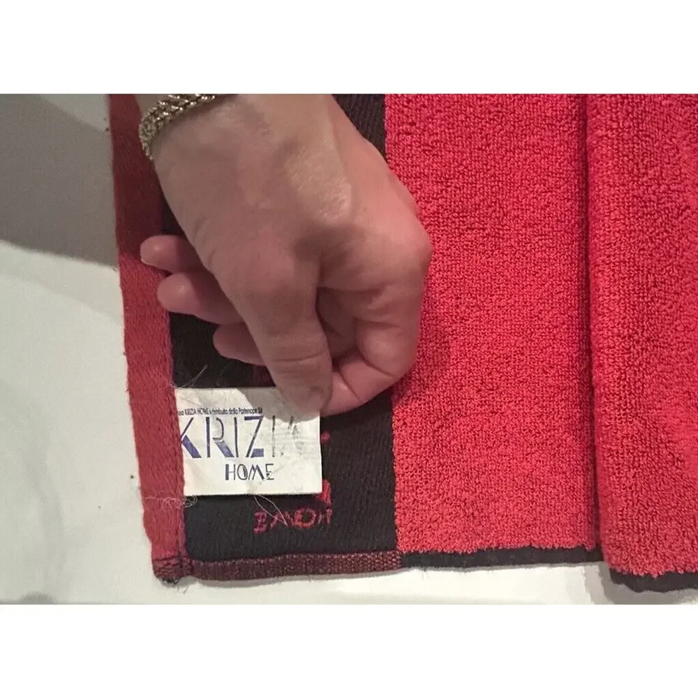 Vintage Krizia Home Bath Towel Red Black Post Modern Pattern Cotton